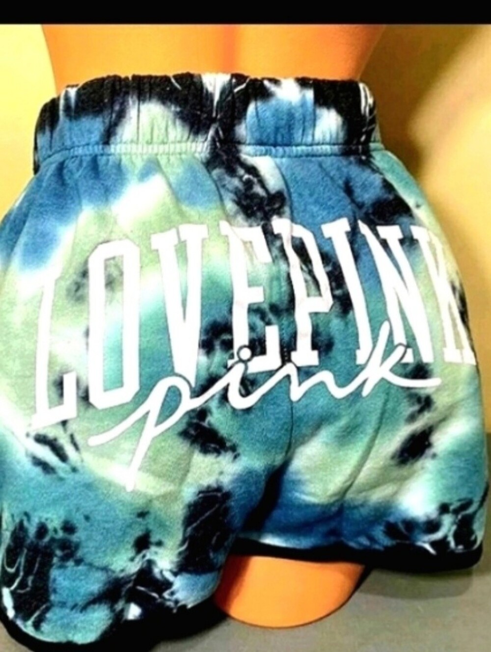 PINK Victoria's Secret Tie Dye Blue Green Varsity Shorts Size XS